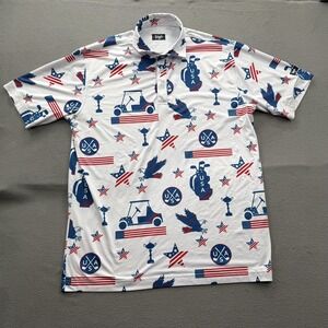 Waggle Polo Shirt Mens XL White USA Patriotic Golf Print Performance Stretch